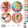 ORIGACH 4 Pack Flowers and Hummingbird Embroidery Kits for Beginners,
