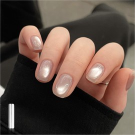 GAOY Jelly Silver Cat Eye Gel Nail Polish, 16ml Glitter Holographic Nail Polish with Magnet, Reflective Translucent UV Gel, 3087 Silver Flash