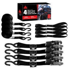 Jack Boss Ratchet Tie Down Straps Set,1500 lbs Break Strength, 1" x 15' Heavy Duty Ratchet Straps with 4X Soft Loops Padded Handles Coated S Hook, Fits for Moving Appliances Motorcycle ATV Truck,Black