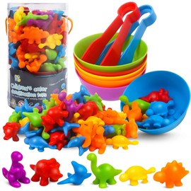 Color Sorting and Counting Dinosaurs Toys for Toddlers 3 5 4 Years Old Preschool Matching Learning Educational Game Montessori Sensory Math Classification Activities Toys for Kids Boys Girls(48pcs)