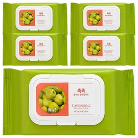 Holika Holika Daily Fresh Moist Olive Cleansing Tissue, 60 sheets, 5 pcs / 홀리카홀리카 데일리 프레시 촉촉 올리브 클렌징 티슈, 60매입, 5개