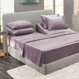 Clara Clark Flex Top King Sheets - Hotel Luxury 6 Piece Bed Sheets for Top Split King Bed - Soft Bedding Sheets & Pillowcases, Head Split King Size. Dusty Purple