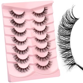 Natural Eyelashes False Eyelashes 6D Lightweight Cat Eye Lashes Clear Band Daily Eyelashes Fluffy Soft Faux Mink Strip 7 Pairs Lashes Fake Eyelashes Packs by Himirell,demi wispies eye lashes