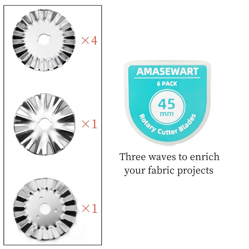 AMASEWART 6 Pack 45mm Pinking Rotary Cutter Blades, Wave Rotary