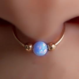 Blue Opal Septum Ring Hoop 14k Gold Filled - 20G Tiny Septum Nose Hoop For Women - 8mm Inner Diameter 0.3 Inches Jewelry