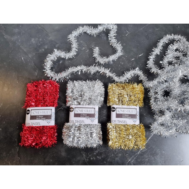 Very Long Christmas Tinsel in Red, Gold Or Silver, 50
