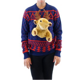 Costume Agent Adult Navy 3D Reindeer Moose Ugly Christmas Sweater (Medium)