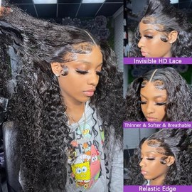 28 Inch Deep Wave Lace Front Wigs Human Hair 13x6 HD Transparent Lace Frontal Wigs Human Hair 200 Density Deep Curly Wig for Women Pre Plucked With Baby Hair