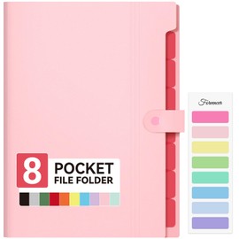 Forvencer Expanding File Folder with 8 Pocket, Letter Size Accordion File Organizer, Portable Folders for Documents, Cute Paper Organizer, Filling Products for School Office Supplies, A4 Size, Pink