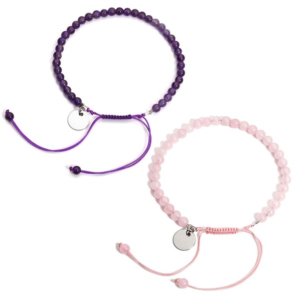 Top Plaza Natural Amethyst/Rose Quartz Crystals Bracelet Chakra Healing Stone