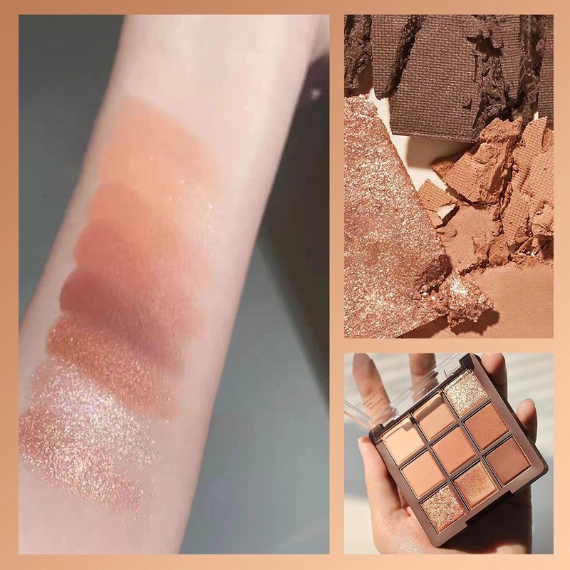 1pcs Brown Eyeshadow Palette, Matte and Shimmer Neutral 9-Color Eye
