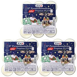 JEKA Pyramid Tea Lights, Pack of 27 in Transparent Case, Diameter 39 mm, Height 17 mm (3)