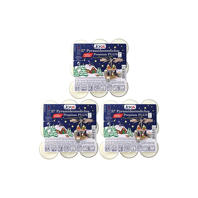 JEKA Pyramid Tea Lights, Pack of 27 in Transparent Case,