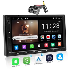 ATOTOEXCEL A5L Android Double DIN Car Stereo, Wireless Carplay & Wireless Android Auto, 7 inch 1280x 720 QLED Touchscreen Android Radio, 2G+32G,GPS Tracker, WiFi/BT Tethering, HD LRV, FM/AUX/TF