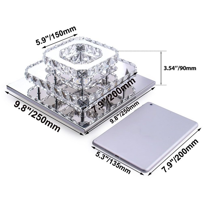 FRIXCHUR Crystal Ceiling Light Square Chandelier Modern LED Flush Mount
