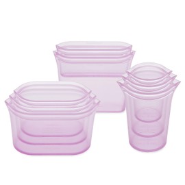 Zip Top Reusable Food Storage Bags | Full Set of 8 [Lavender] | Silicone Meal Prep Container | Microwave, Dishwasher and Freezer Safe | Made in the USA