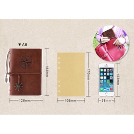 Faux leather diary, notebook, reusable spiral bound, classic, chequered, travel diary, with blank pages and retro pendants