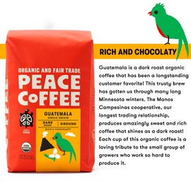 Peace Coffee Guatemala Single Origin Coffee | 5 lb Whole Bean Dark Roast | Organic Fair Trade Coffee |Rich, Chocolatey flavor | Shade Grown, Fresh Roasted