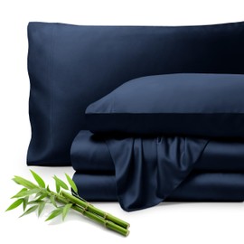 Bare Home 100% Rayon Made from Bamboo Luxury Full Sheet Set - 4 Piece Bedding Set - Deep Pockets - Cooling Sheets - Breathable - Easy Fit - Soft Bedding Sheets & Pillowcases (Full, Dark Blue)