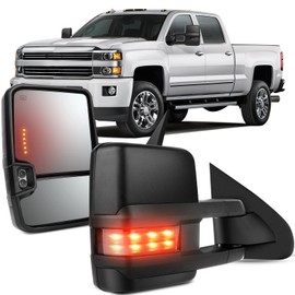 OCPTY A Pair Of Towing Mirrors Replacement Fit For 2014-2018 For Chevy For Gmc 1500 2015-2019 For Chevy For Gmc 2500 Hd 3500 Hd Pickup Tow Mirrors Power Adjusted Heated Led Turn Signal Black