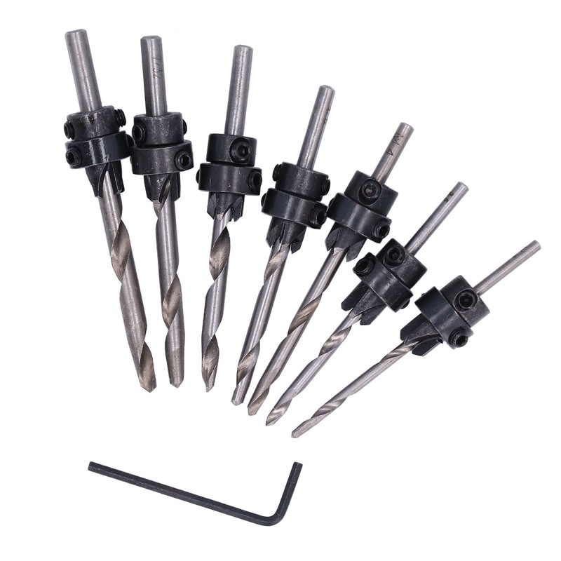 8Pcs/Set Tapered Countersink Bit Screw Set High Speed Steel Wood