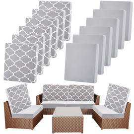 Newwiee 12 Pcs Patio Stretch Outdoor Cushion Covers Sofa Couch Cover Replacement Couch Slipcover Sofa Seat Chair Porch Patio Furniture Protector, Flexibility Washable (Light Gray,Moroccan and Solid)