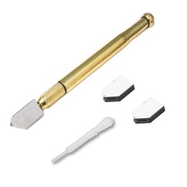 DFsucces Glass Cutter, Glass Cutting Tool, Roller Type, Steel Blade with Anti-Slip Handle, Cutting Plate Thickness: 0.1 - 0.5 inches (3 - 12 mm) (1 + 2 Replacement Blades)