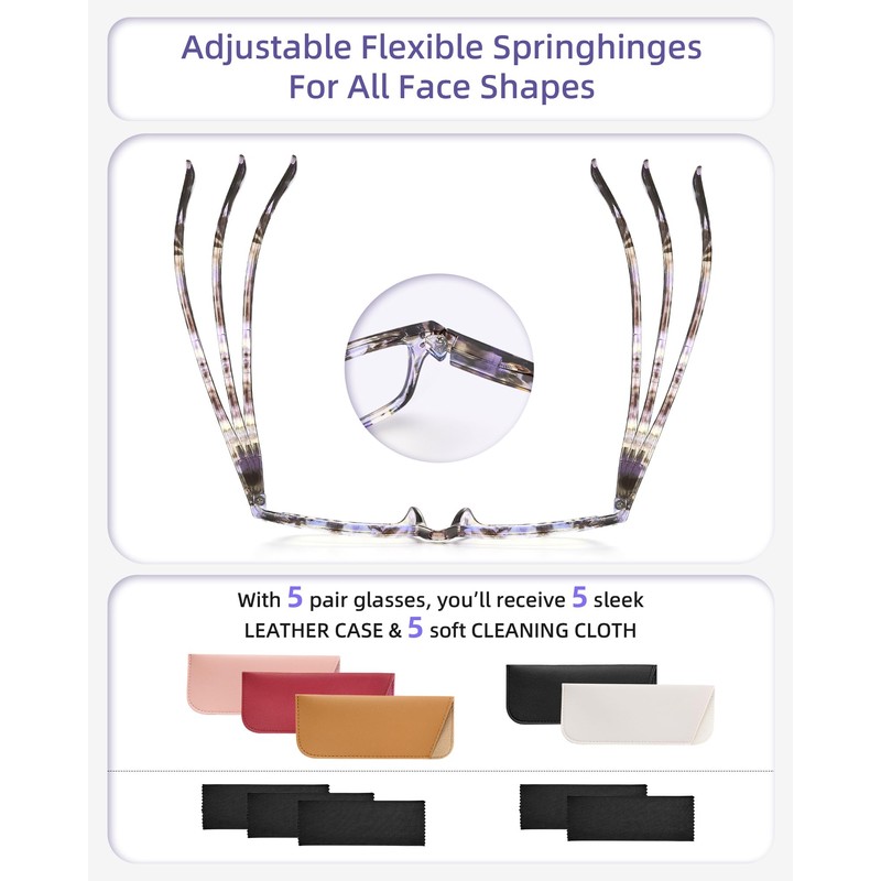 JOLISU Reading Glasses for Women Men - 5 Pack Ladies