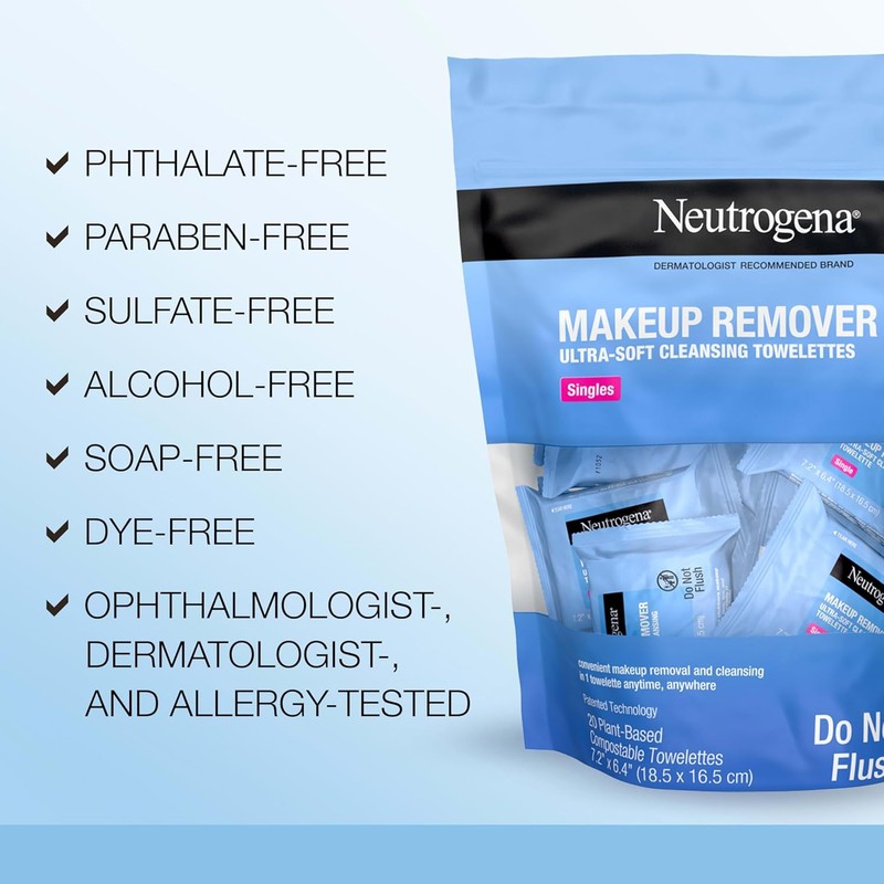 Neutrogena Makeup Remover Wipes Singles, Individually Wrapped, Daily Facial Cleanser