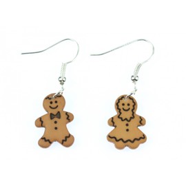 Miniblings Gingerbread Man and Woman Earrings Pair Christmas Gingerbread Pastry Handmade Fashion Jewellery I Earrings Silver Plated, Cotton