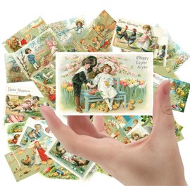 Large Stickers (24 pscs 2.5"x3.5" Each) Funny Kids and Cute Chicks and Easter Flowers Retro Postcards Reprint