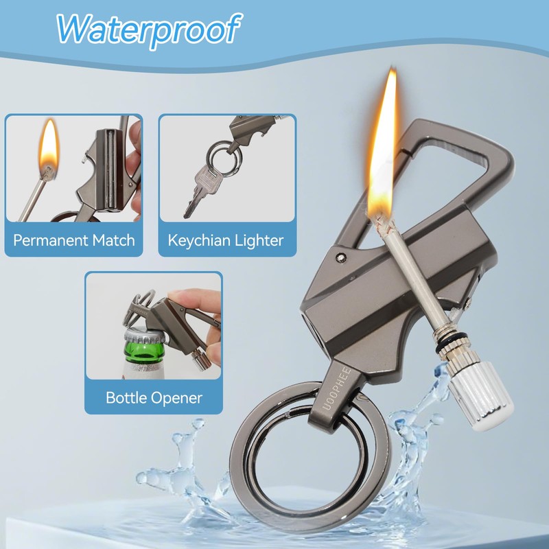 UOOPHEE 3 in 1 Permanent Match Bottle Opener Keychain Kerosene