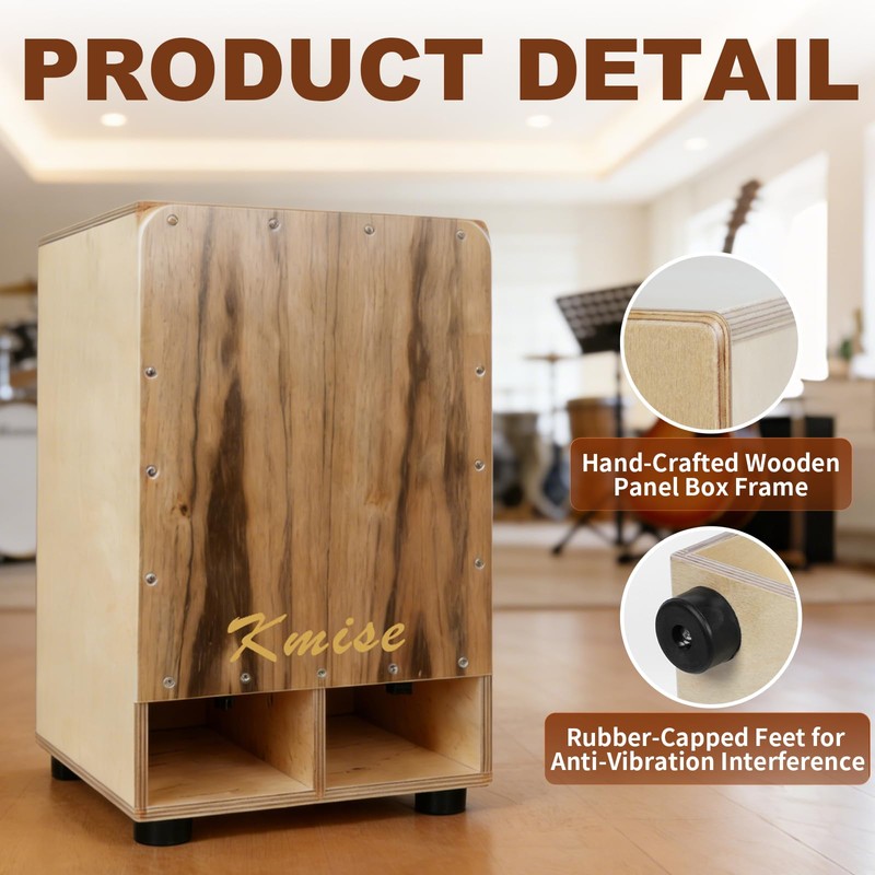 Kmise Portable Cajon Drum Box, 11.8×12.2×19.6" Adjustable Snare Cajons Drums,