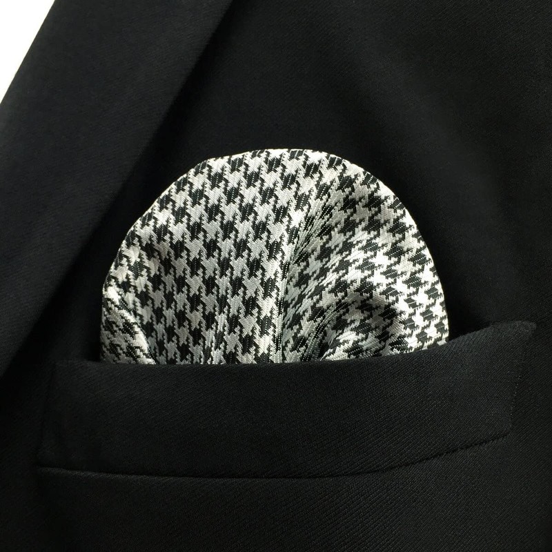 SHLAX&WING Checked Black White Handkerchieves Mens Pocket Square Silk Hanky
