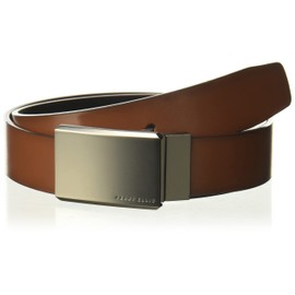 Perry Ellis Men's Portfolio 100% Leather Reversible Belt With Matte Gunmetal Plaque Buckle (Sizes 30-44 Inches), Brn30, 38