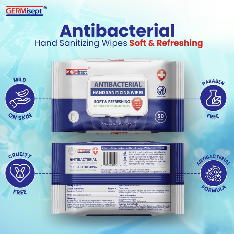Germisept Antibacterial Hand Sanitizing Wipes Bulk Buy ((50 Count x