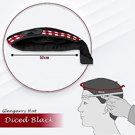 Glengarry Cap-Traditional Scottish Hat,100% Wool, Acrylic Wool Tartan,Kilts/Bagpipes Accessories,Polyester Cotton Ribbon (Black and Red Diced,54)