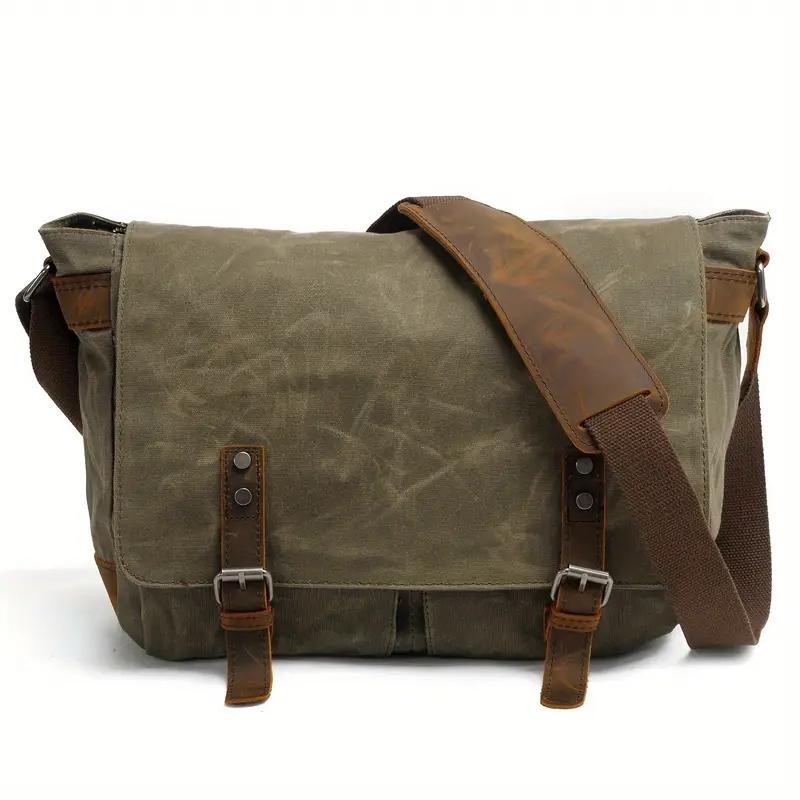 Mens Waxed Canvas Messenger Bag Shoulder Satchel Leather Crossbody Bag