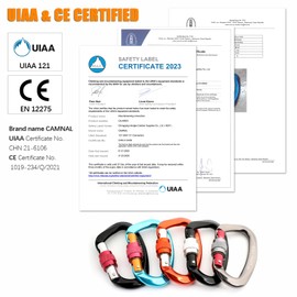 CAMNAL Heavy Duty Carabiner UIAA Certified Locking Carabiner 25KN (About 5620 lbs) Screw Lock Carabiner D Shape Carabiner Clip for Rock Climbing, Mountaineer, Aerial Work (Gray-5)