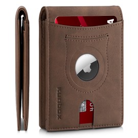 RUNBOX AirTag-Wallet-Mens-Slim-RFID Blocking Wallets Leather with Bill Compartment Air Tag Bifold Card Holder Wallet Gifts for Men Dad