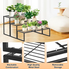 Soporte de metal de 3 niveles para plantas para interiores y exteriores, estante para macetas con múltiples flores, estante de exhibición resistente para patio, balcón, jardín, sala de