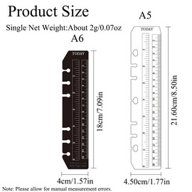 TopHomer 2 Pack Bookmark Rulers, Black and Clear Plastic Page Marker Divider Pagefinder Measuring Today Ruler for A5 Size Binder Notebook Planner with 7-Hole Ring Configuration