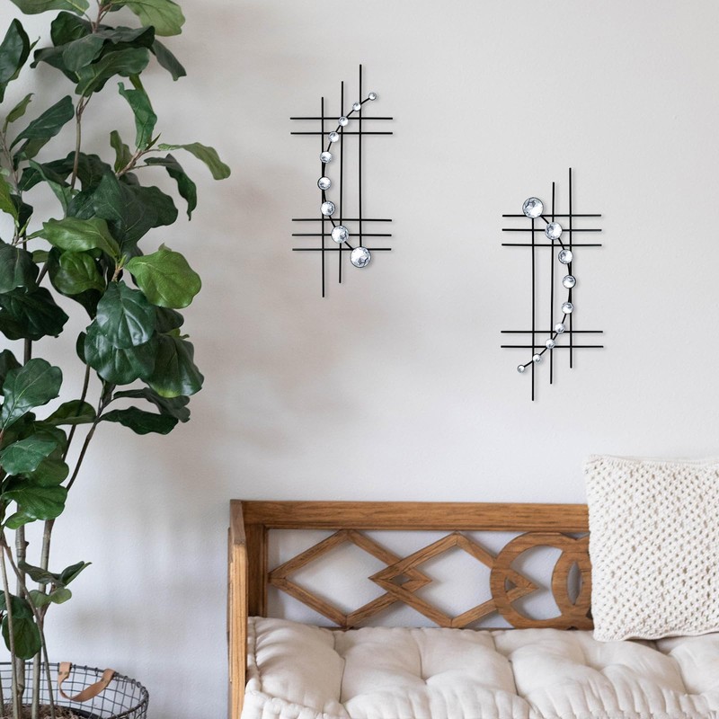 ZEXUIRU 2 Set Bling Metal Wall Art Jeweled crystal Hang
