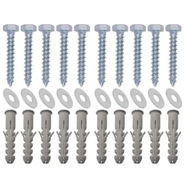 Auline M8 x 60mm Masonry Brick Wall Fixing Screw Bolts with Plugs & Washers for Aerial Satellite Sky Dish TV Bracket Fence Shelves Mounting (Pack of 10)