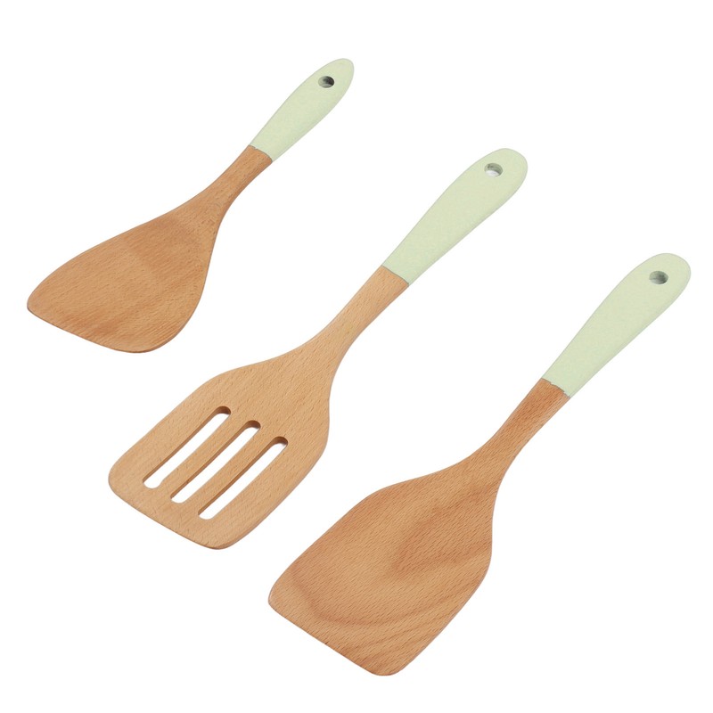 3Pcs Wooden Spatula Set Heat Resistant Light Weight Kitchen Cooking