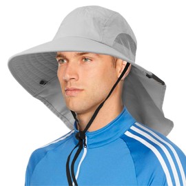 (Light Grey) - SUNCUBE Outdoor Wide Brim Sun Hat with Neck Cover Flap Men, Women Summer Sun Protection Hat UPF 50+ for Hiking, Fishing, Gardening Breathable, Foldable