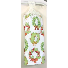 Handy Handmade Crochet Top Hanging Kitchen Towels - CHRISTMAS - CACTUS WREATH
