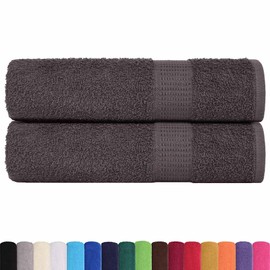 vidaXL Shower Towels - Cotton Bath Towels - 70x140 cm - Anthracite - Absorbent - Fade-Resistant - Machine Washable - Pack of 2 with Convenient Hanging Loop
