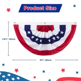 3 x 1.5 Ft American Pleated Fan Flag, USA Patriotic Half Fan Bunting Flag, 4th of July Decorations Flags