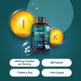 Iodine Tablets - 400mcg Potassium Iodide - 365 Vegan Tablets (1 Year Supply) - Non-GMO & Gluten-Free Iodine Supplement - Trace Mineral - Made in The UK